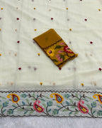 Pearl White Colour Shimmer Georgette Thread Work Saree