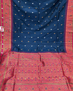 Rama Blue Colour Silk Paithani Saree with Contrast Blouse