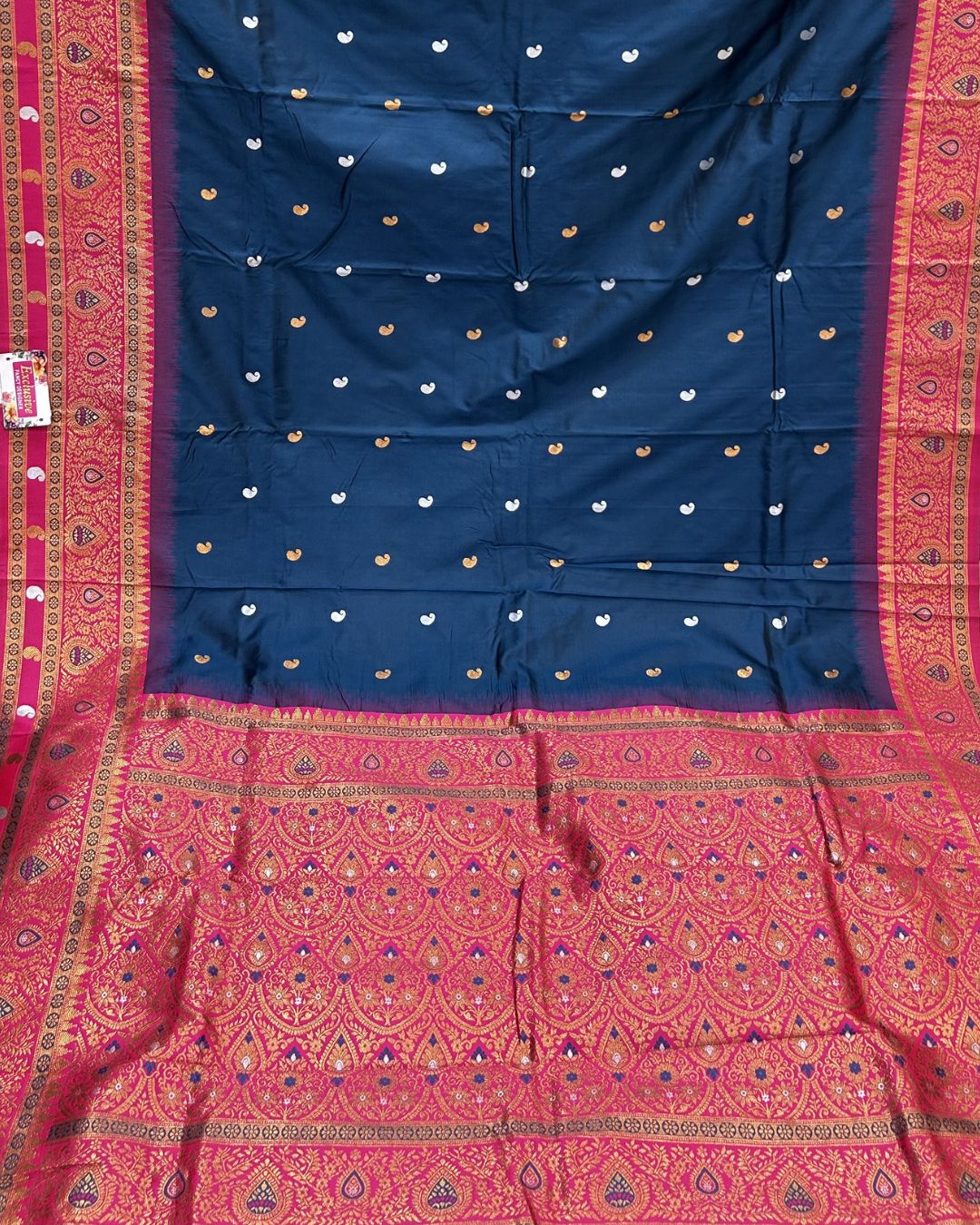 Rama Blue Colour Silk Paithani Saree with Contrast Blouse