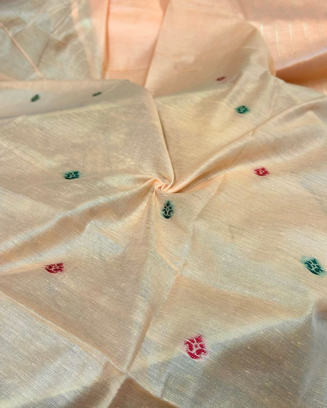 Peach Colour Cotton Meenakari Work Saree