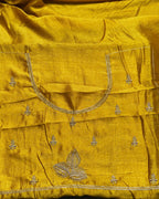 Golden Mustard Yellow Colour Vichitra Silk Thread Wok Border Design Saree