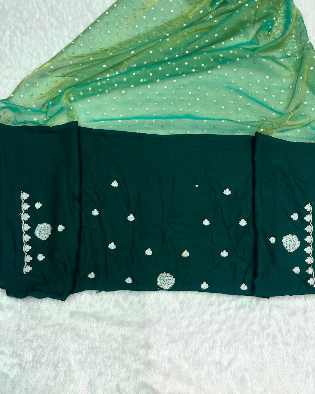Sea Green Colour Shimmer Fandy Saree
