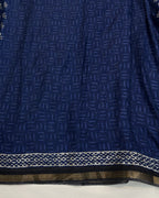 Blue Colour Mal Cotton Indigo Printed Saree with Contrast Border