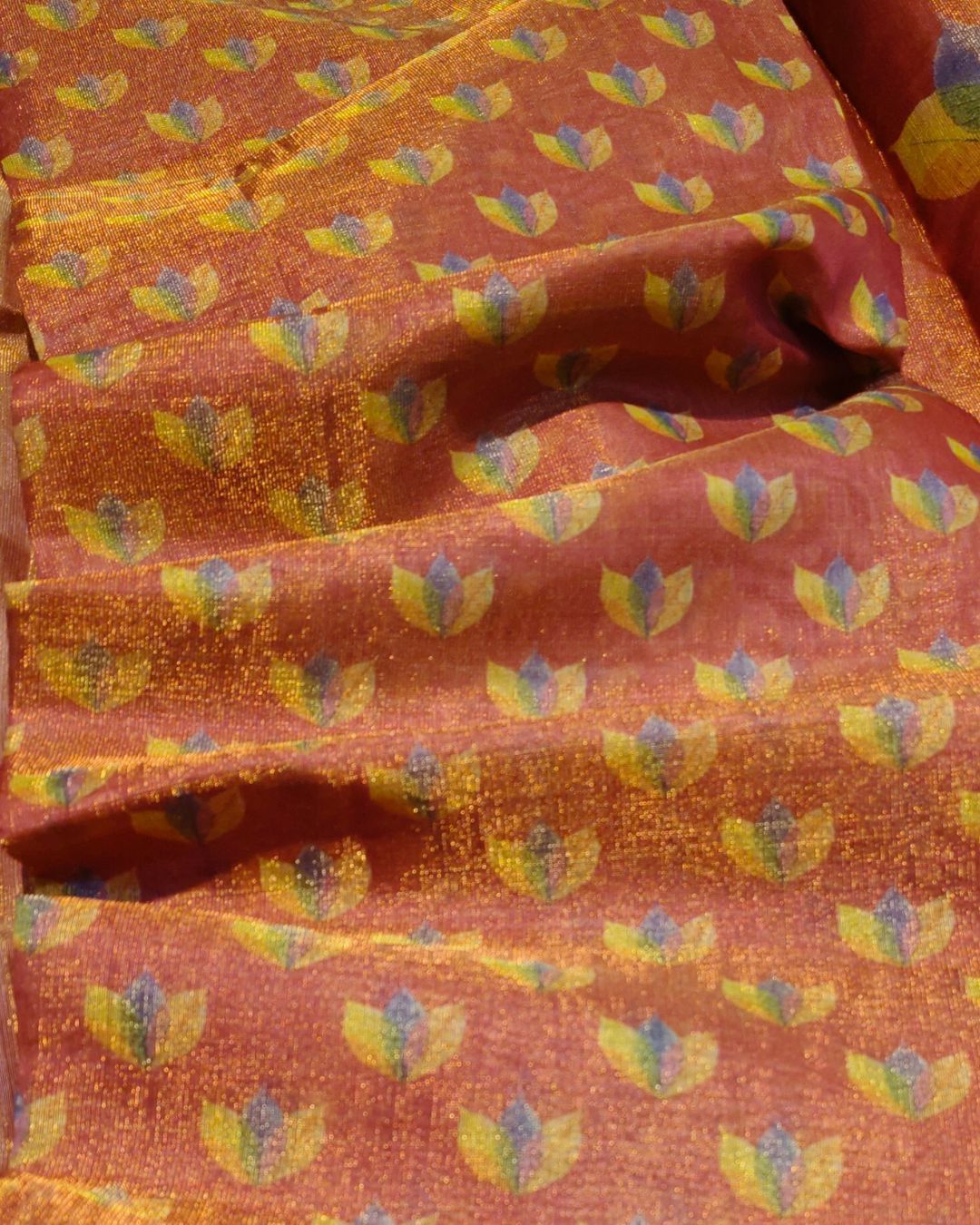 Peach Colour Cotton Tissue Saree