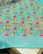 Turquoise Colour Linen Cotton Digital Printed Saree
