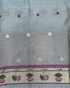 Aqua Blue Colour Thread work Cotton Saree