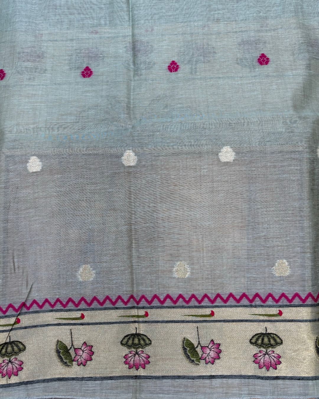 Aqua Blue Colour Thread work Cotton Saree