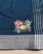Petrol Blue Colour Jute Cotton Saree