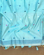 Aqua Blue Colour Lotus Flower Thred work Cotton Saree