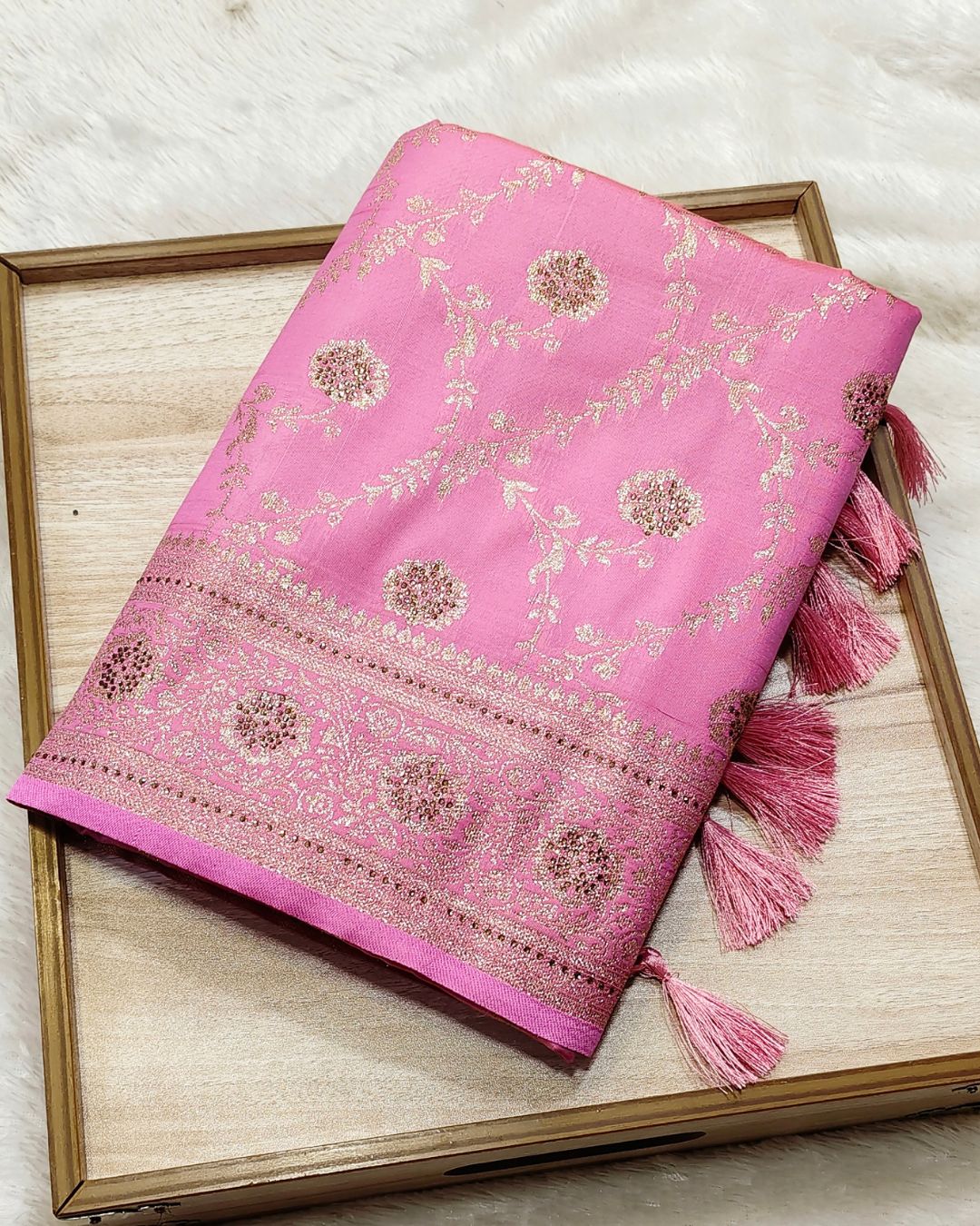 Baby Pink colour Banarasi Silk Saree