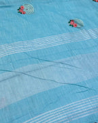 Aqua Sky Blue Colour Linen Cotton Saree