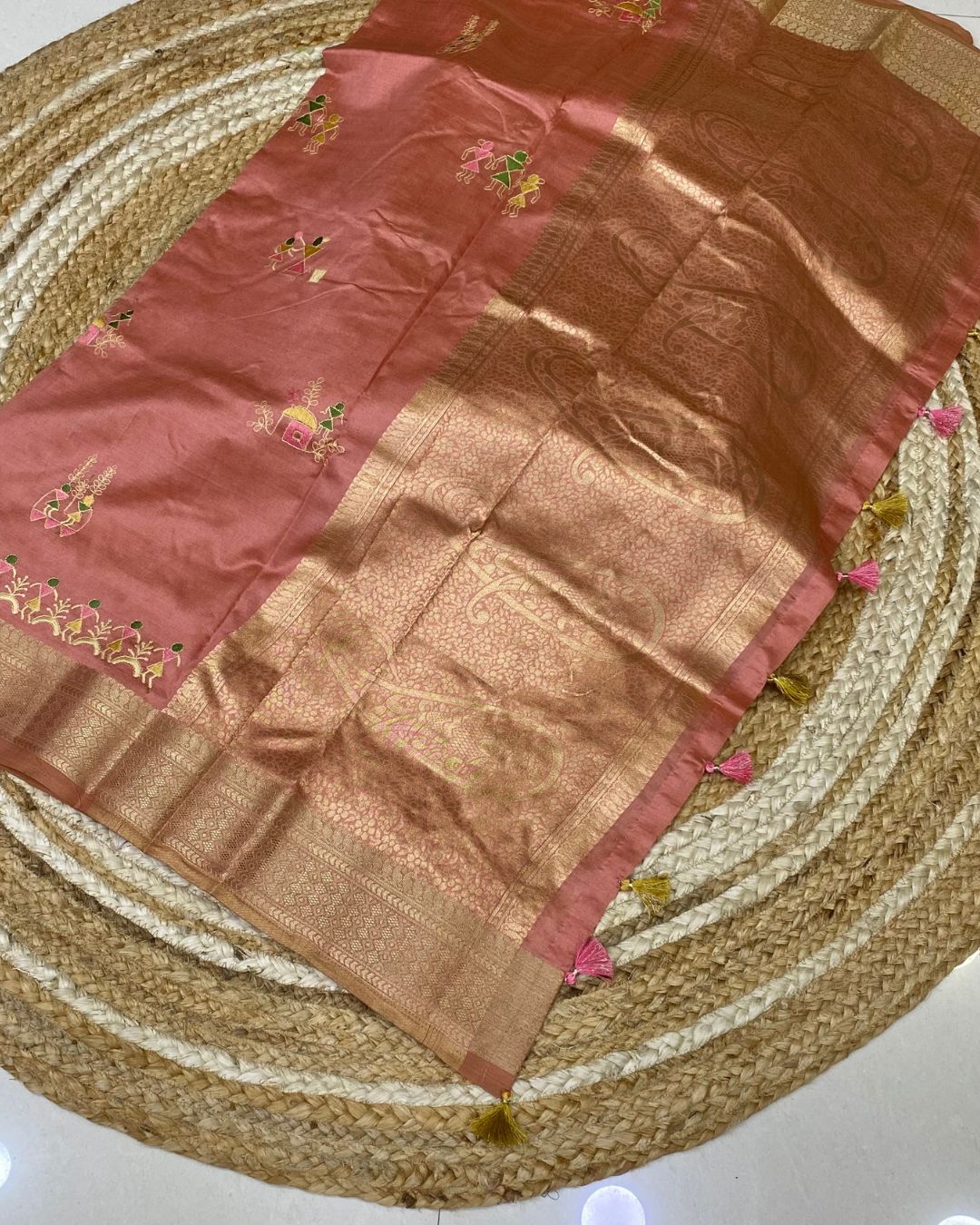 Peach Colour Cotton Silk Warli Design Saree