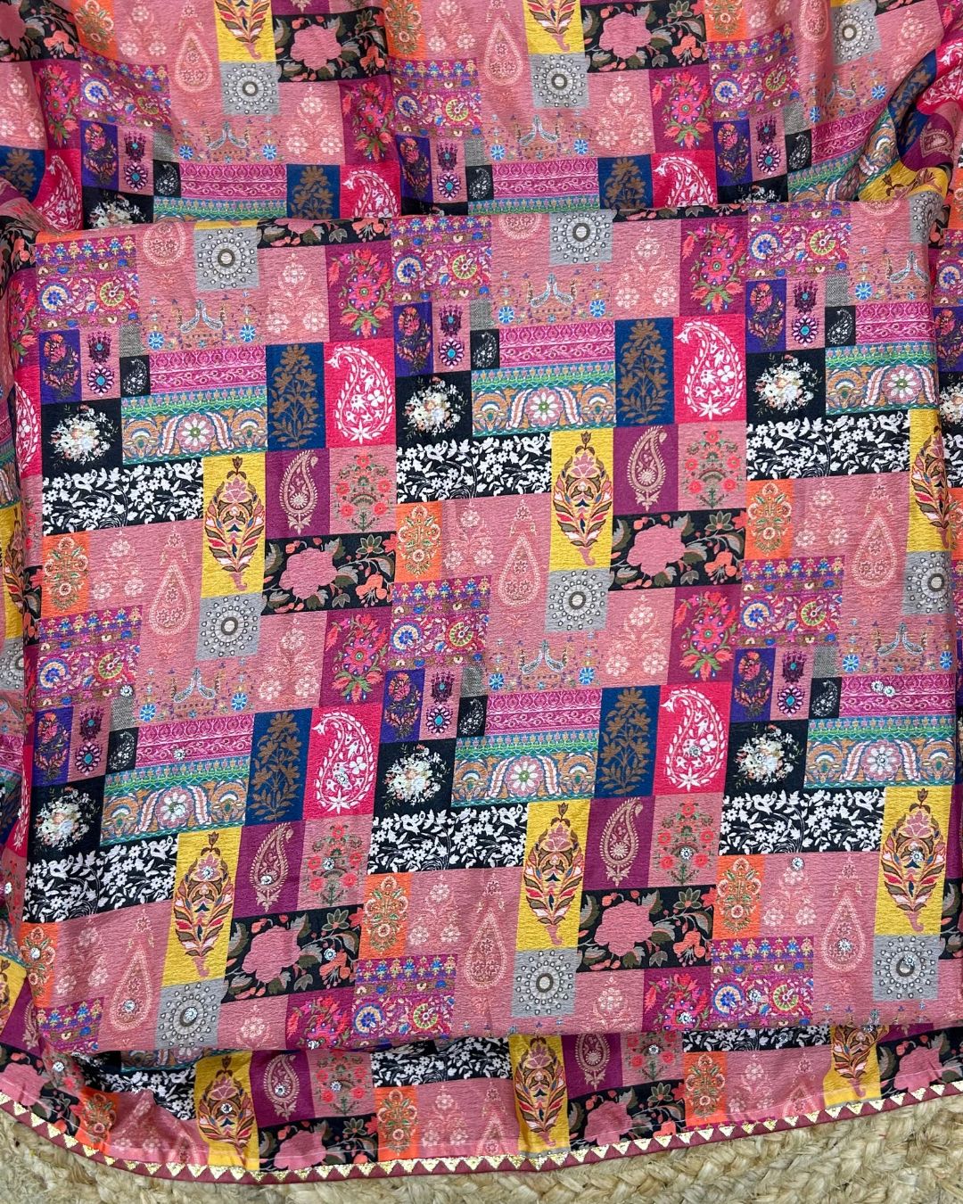 Onion Pink Colour Digital Patchwork Printed Saree