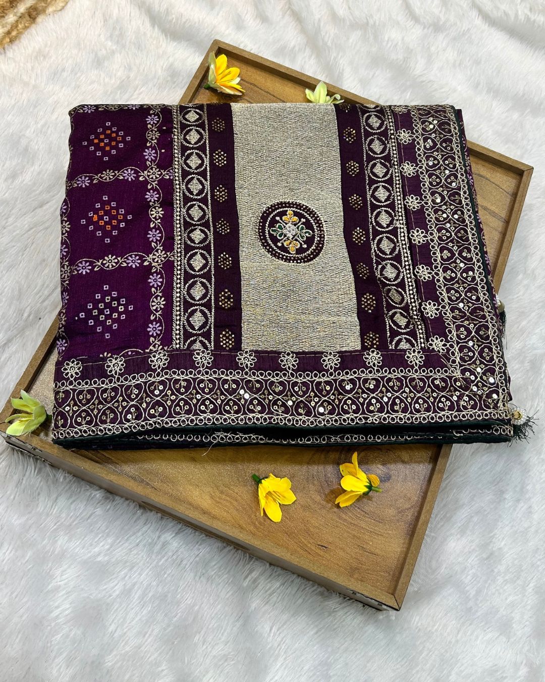 Brinjal Colour Crunchy Silk Work Saree