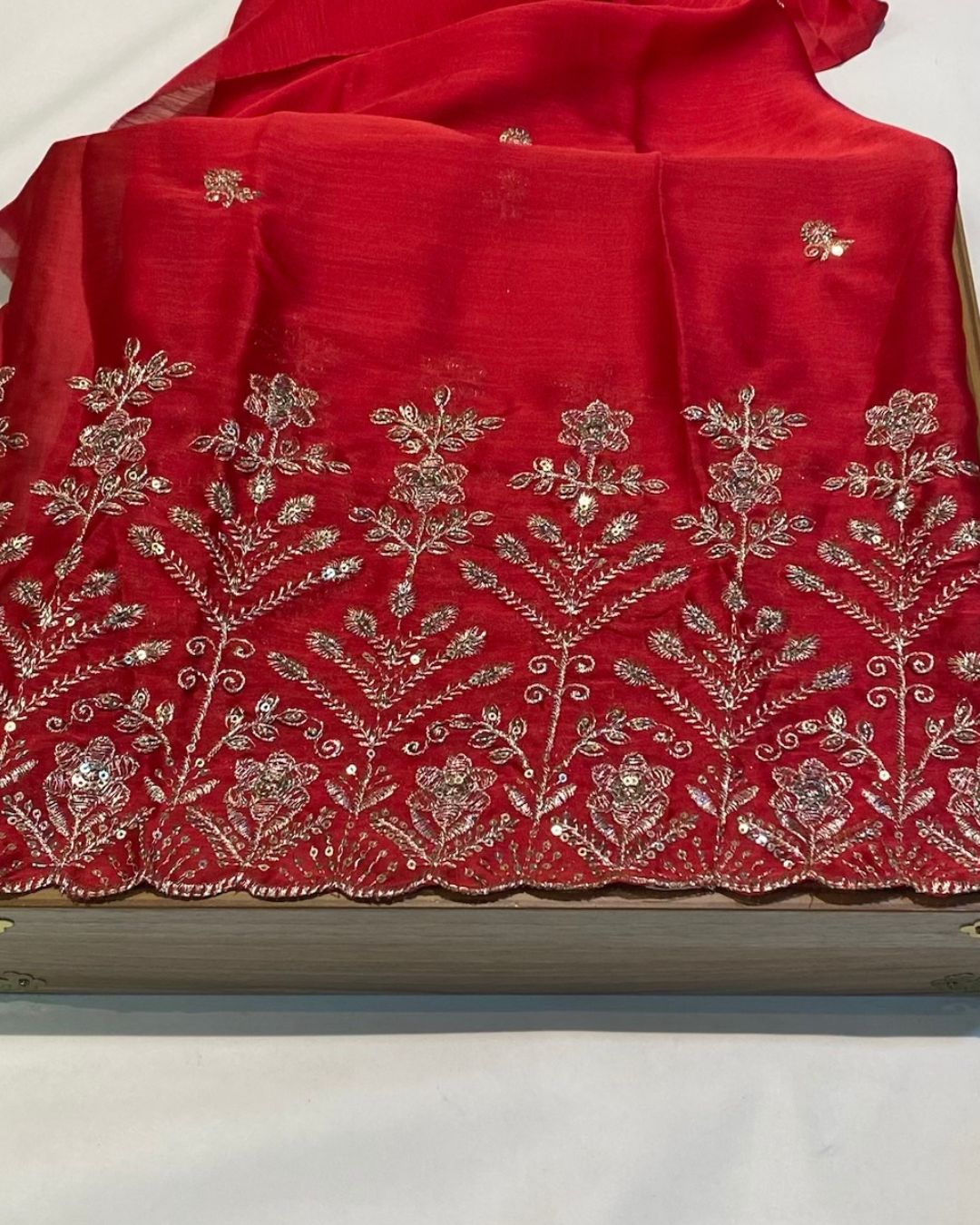 Red Colour Fandy Silk Saree with Cut Work Border