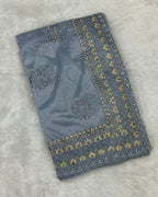 Grey Colour Twill Net Mirror Work Saree