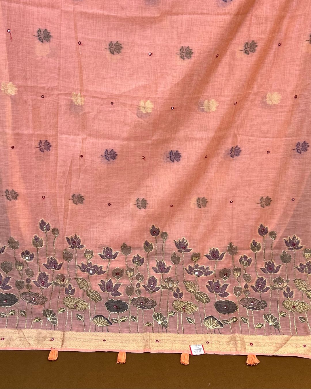Peach Colour Muga Cotton Saree with Contrast Blouse