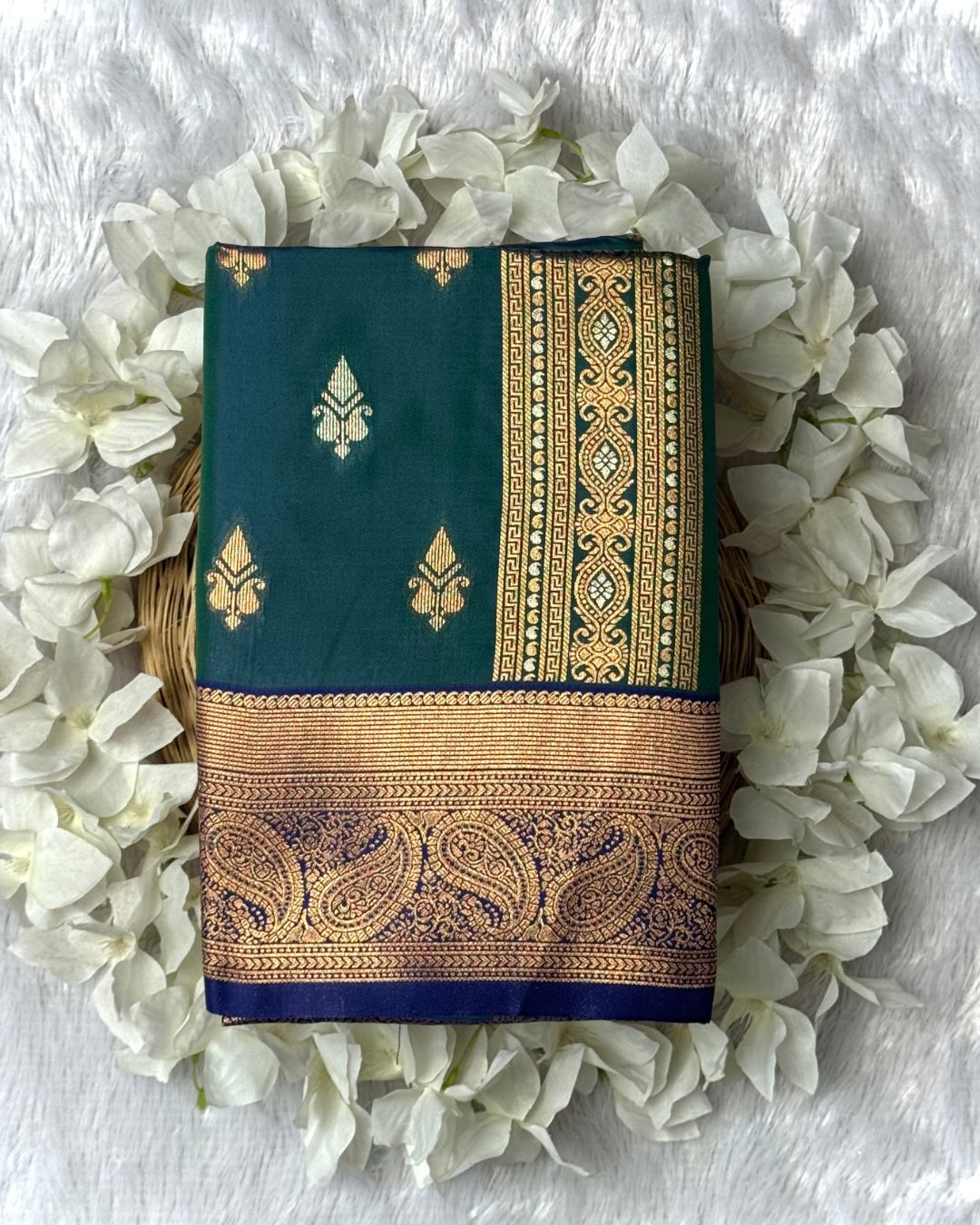 Peacock Green Colour Semi Silk Zari Saree