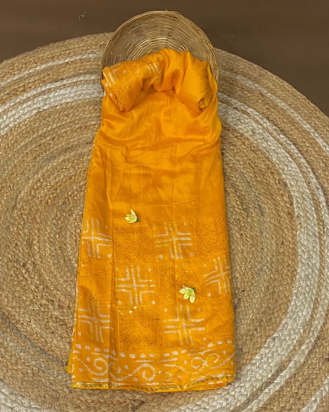 Mango Yellow Colour Batik Cotton Saree