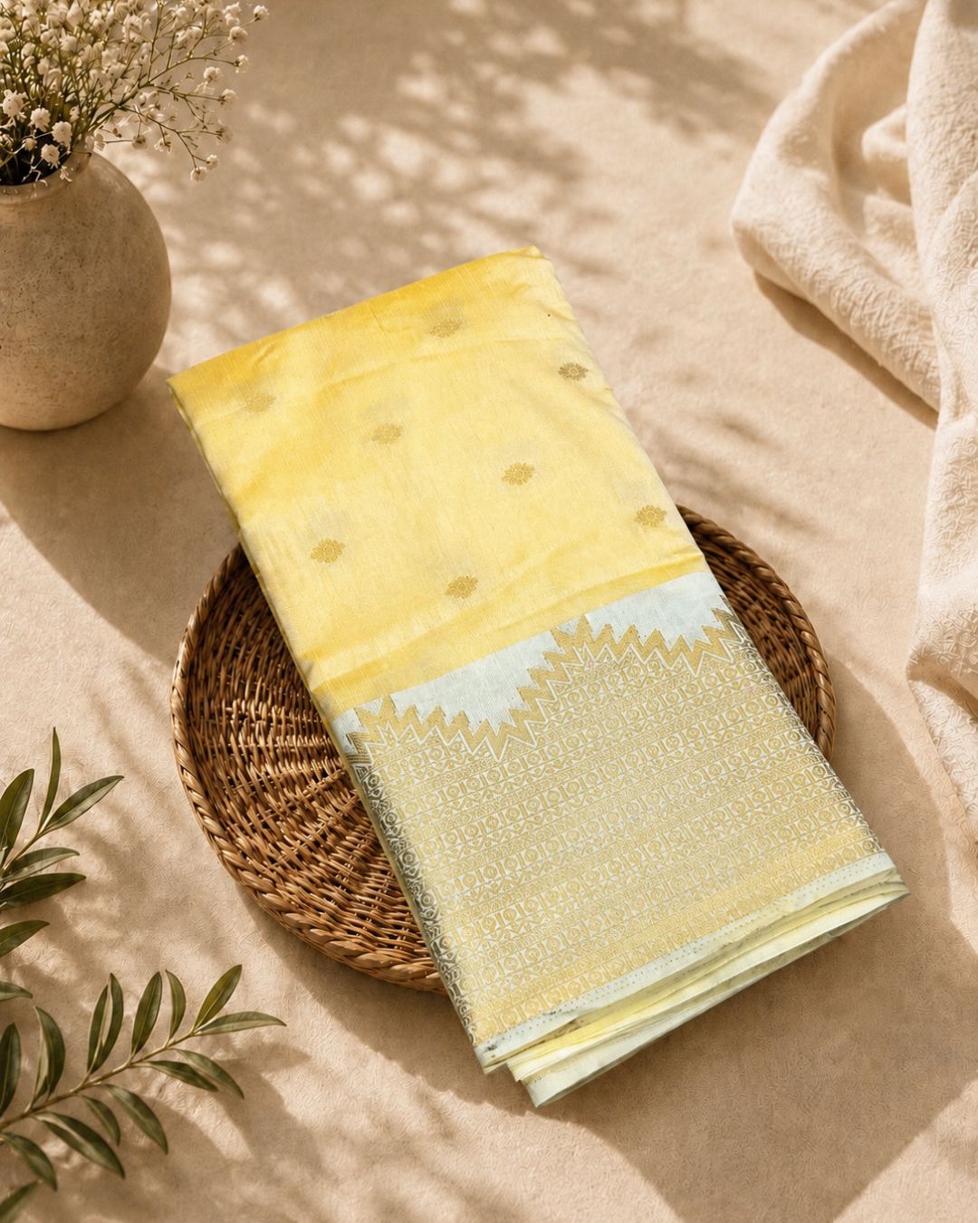 Golden Yellow Colour Semi Silk Dual Shine Zari Saree
