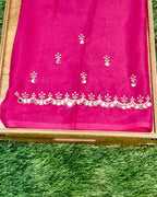 Ivory Colour Georgette Mirror Cut Work Saree