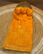 Mango Yellow Colour Batik Cotton Saree