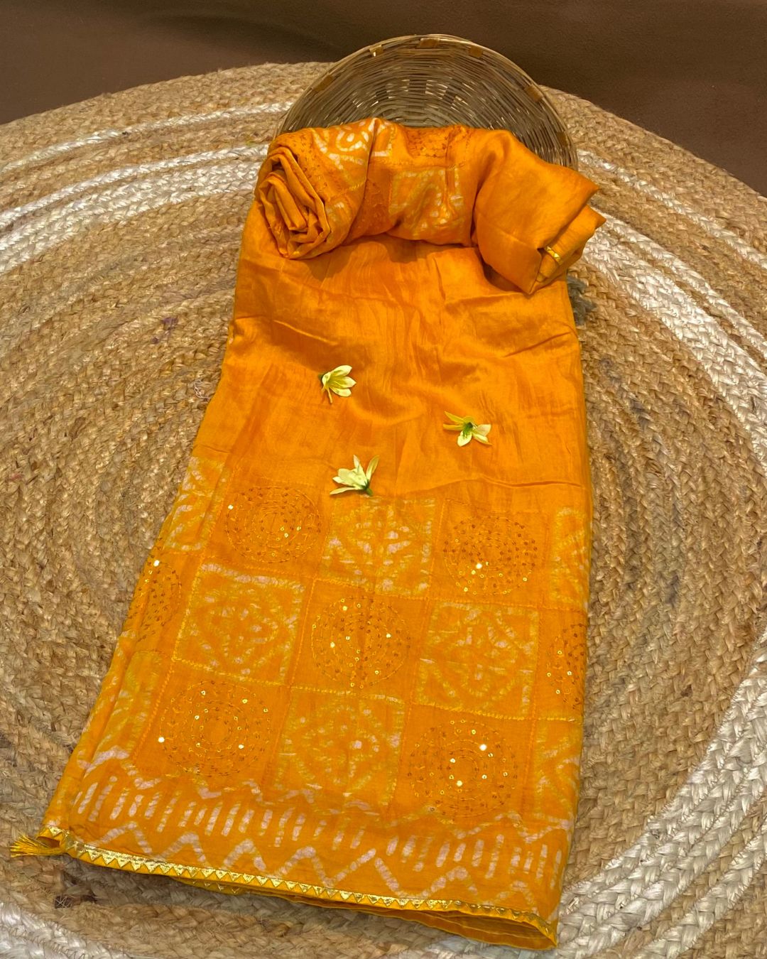 Mango Yellow Colour Batik Cotton Saree