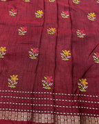 Maroon Colour Katha Work Cotton Saree