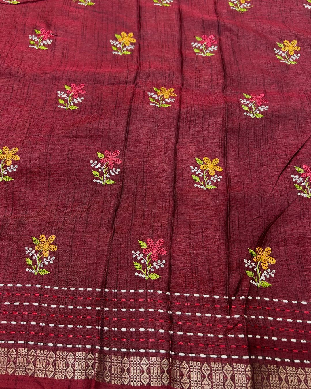 Maroon Colour Katha Work Cotton Saree