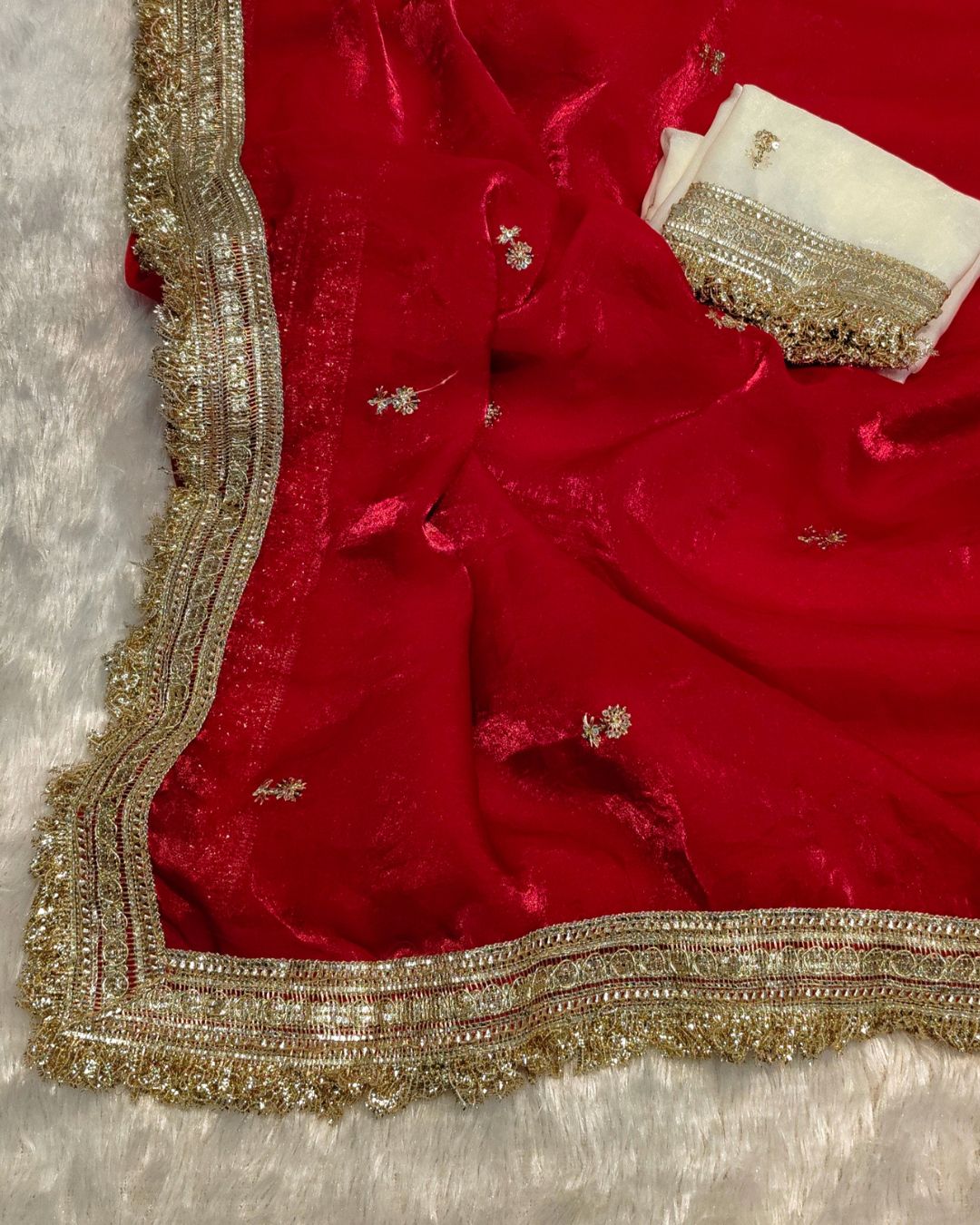 Red Colour Soft Fandy Work Saree