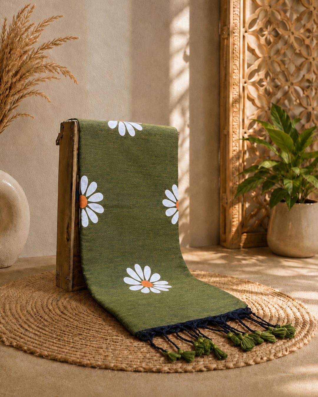 Olive Green Colour Cotton Floral Printed Saree