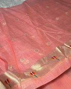 Peach Pink Colour Jamdani Cotton Saree