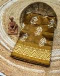 Old Gold Colour Cotton-Blend Floral Printed Saree