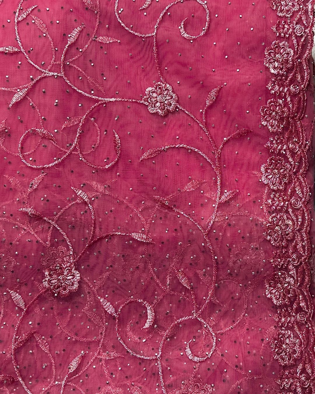 Peach Pink Colour Soft Net Cutwork border Saree
