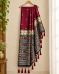 Maroon Green Colour Cotton Jamdani Saree with Patola Print rich Pallu