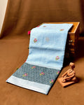 Pastel Sky Blue Colour Cotton Floral Embroidery Saree