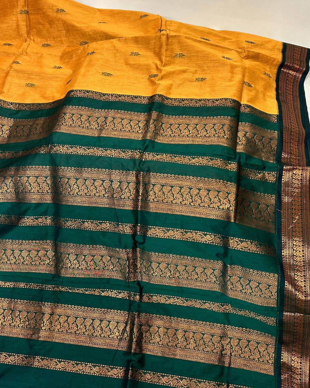 Mustard Yellow Colour Gadwal Cotton Silk Saree
