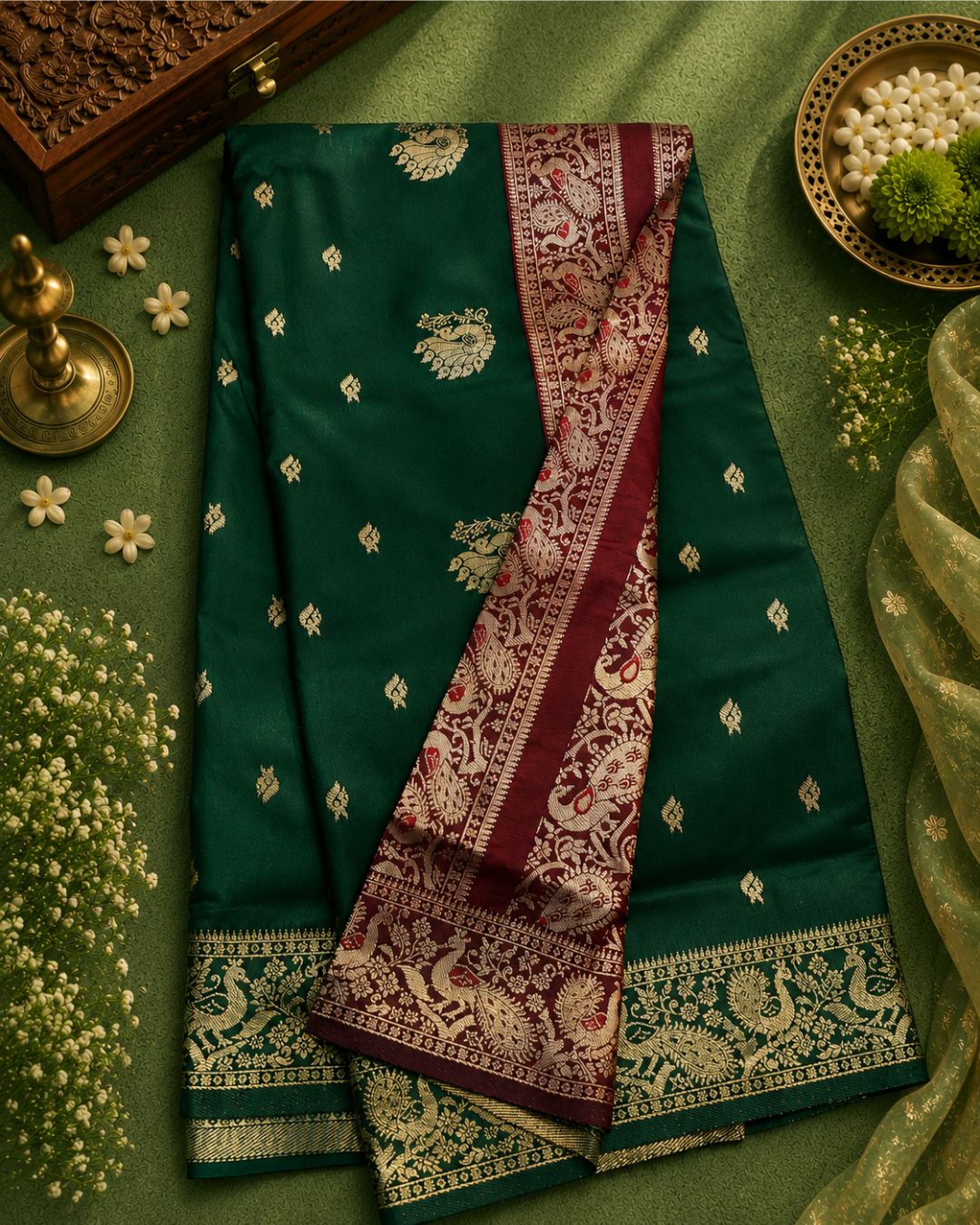 Forest Green Colour Peshwai Saree M13450