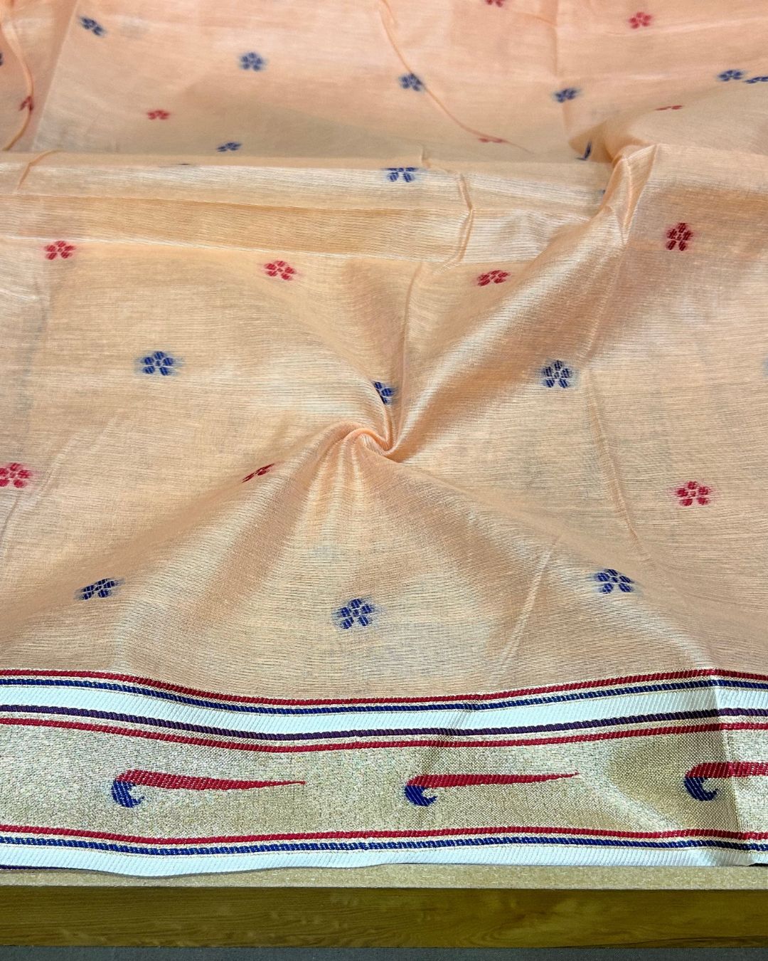 Peach Colour Cotton Meenakari Work Saree