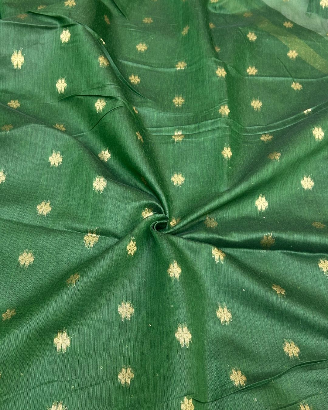 Forest Green  Colour Cotton Jamdani Saree with Sequin Work