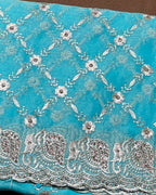 Firozi  Colour Shimmer Chiffon Saree with Embroidery Work