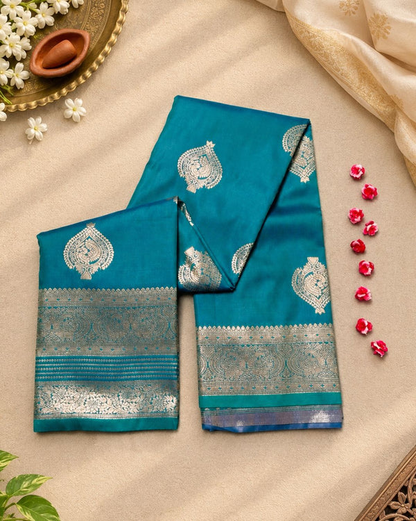 Dusty Sky Blue Colour Semi-Silk Saree with Rich Zari Pallu