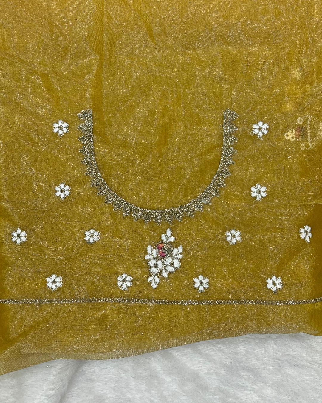 Old Gold Colour Soft Net Cutwork border Saree