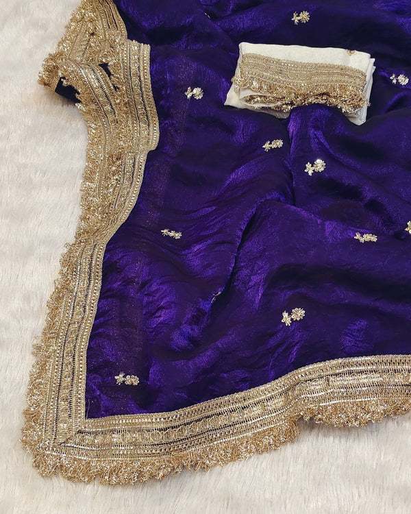 Purple Colour Soft Fandy Work Saree