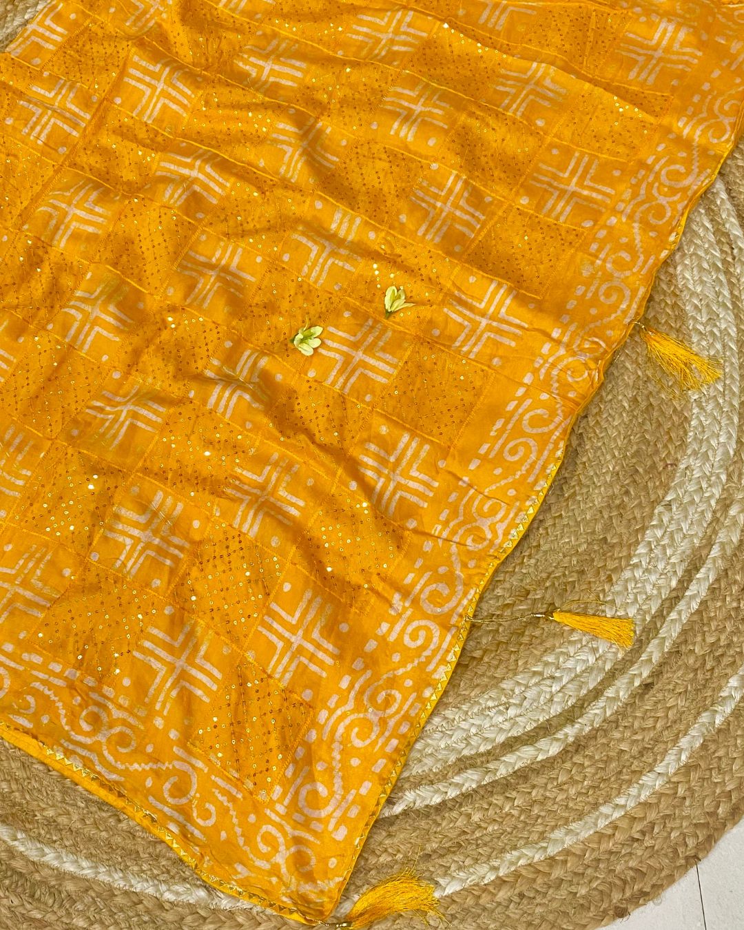 Mango Yellow Colour Batik Cotton Saree