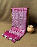 Wine Colour Cotton Batik Printed Saree