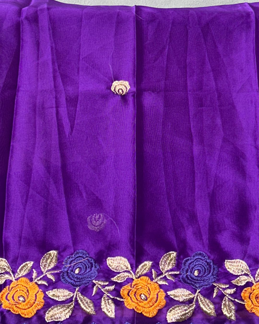 Off-White Colour Floral Embroidered Saree with Contrast Blouse