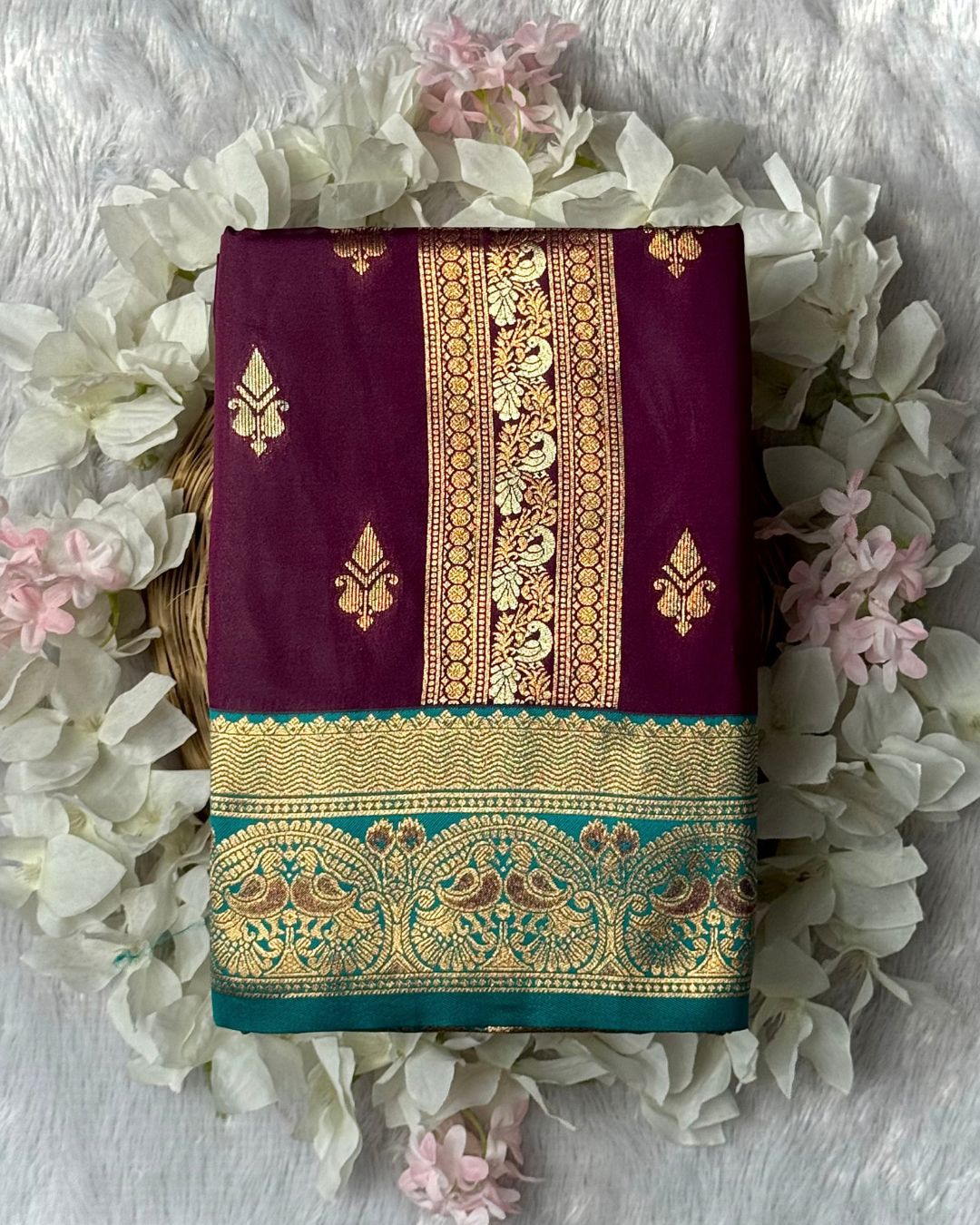 Wine Colour Semi Silk Contrast Border Zari Saree