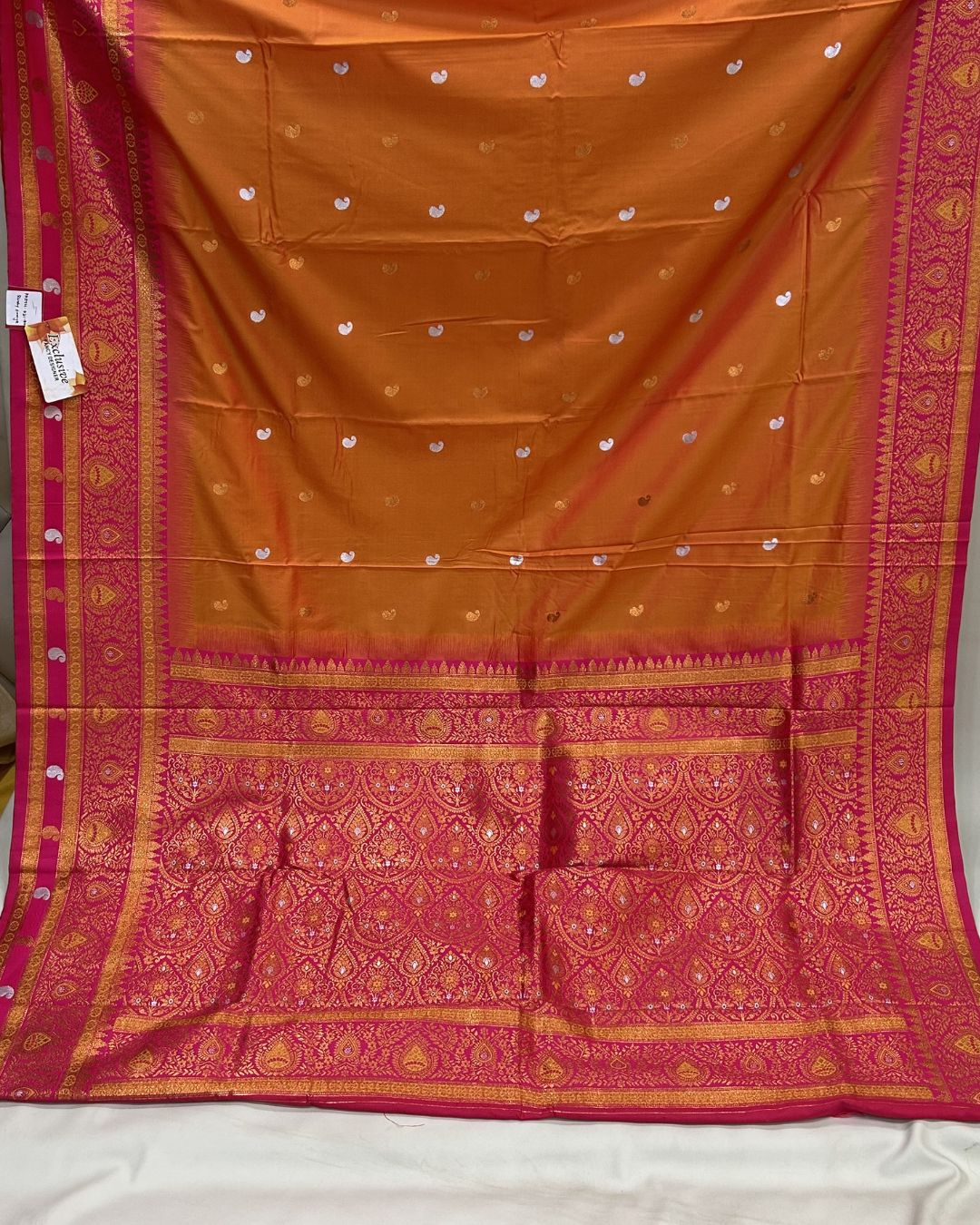 Rusty Orange Colour Silk Paithani Saree with Contrast Blouse