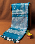 Dark Rama Green Blue Colour Cotton Bandhani Printed Saree